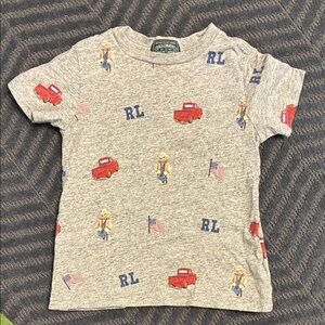 Polo by Ralph Lauren Gray Tee with Red Trucks and Blue Flags
